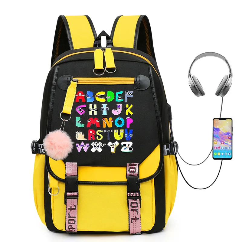 The New Alphabet Lore Letter Legend Student Schoolbag Cartoon USB Charging Backpack Large Capacity Children's Toys Gifts