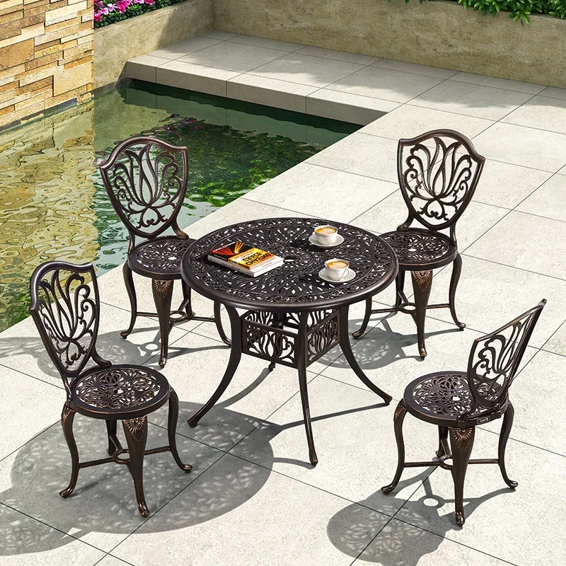 Purple leaf cast aluminum tables and chairs outdoor tea tables and chairs iron art furniture garden coffee table courtyard