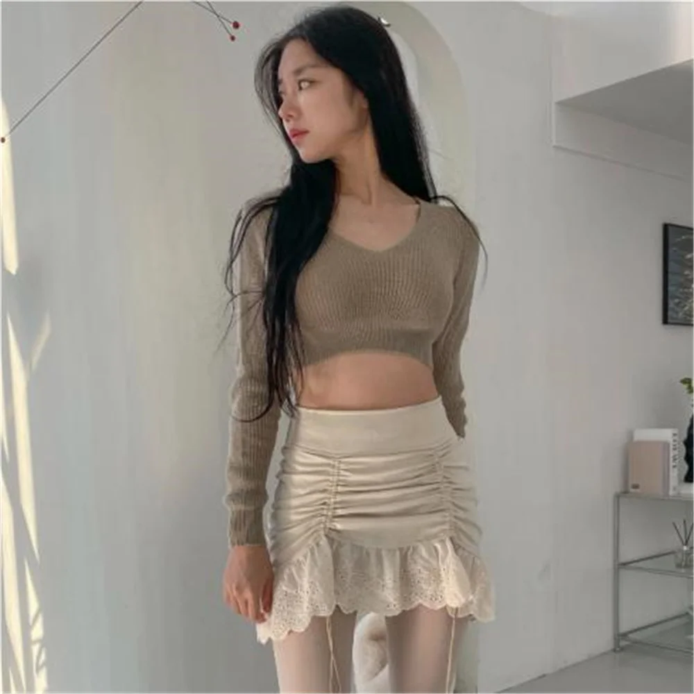 

Black mini skirts for women 2023 Summer kawaii skirt y2k clothes streetwear women korean fashion lace skirts ruched kawaii