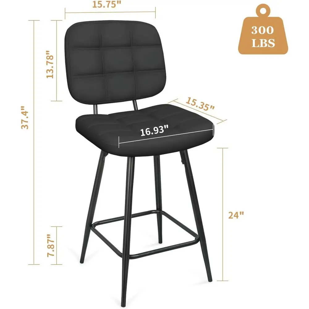 زوج من 24 مقعدًا معدنيًا منجدًا باللون الأسود مع ظهور ومساند للقدمين لتناول الطعام أو جزيرة المطبخ #3