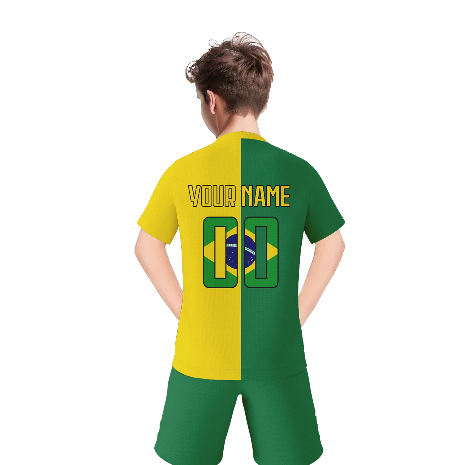 Custom Brazil Soccer Kit for Kids Personalized Youth Football Uniform with Name ＆ Number Team Soccer Lover Gifts for 3-14Y Fan