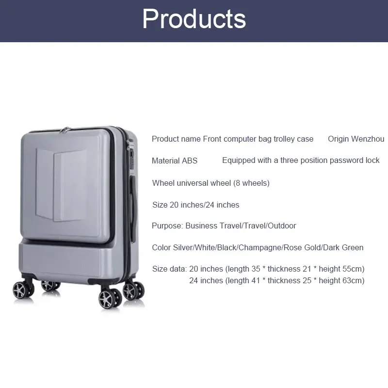 Business Front and Rear Double Opening Computer Layer Luggage, Multi-Function Boarding Case, 20/24 Inch Silent Universal Wheel