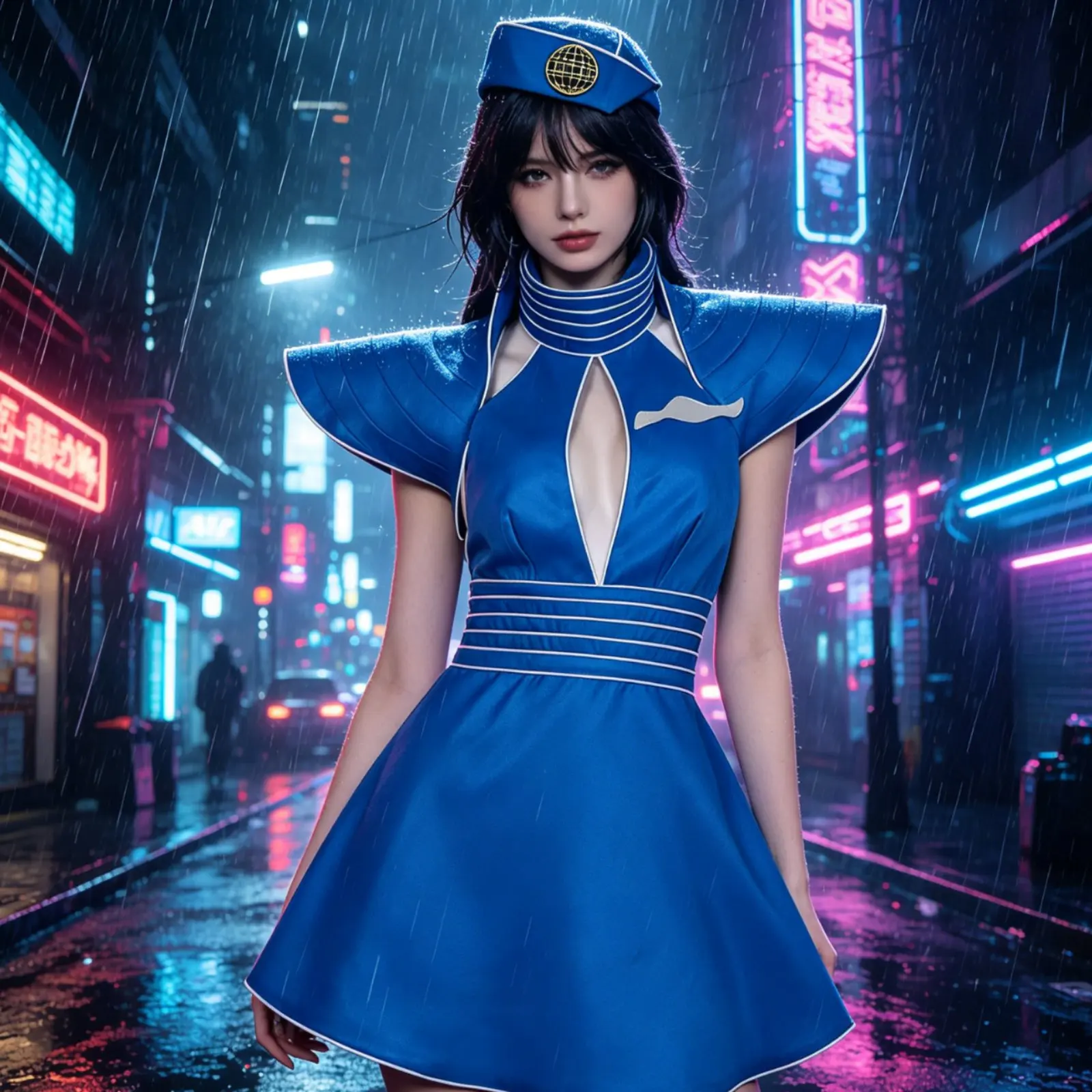 

Flight Attendant Cosplay Costume Full Set Flight Attendant Costume Stewardess Apparel All-in-Single-Blue Stewardess Apparel