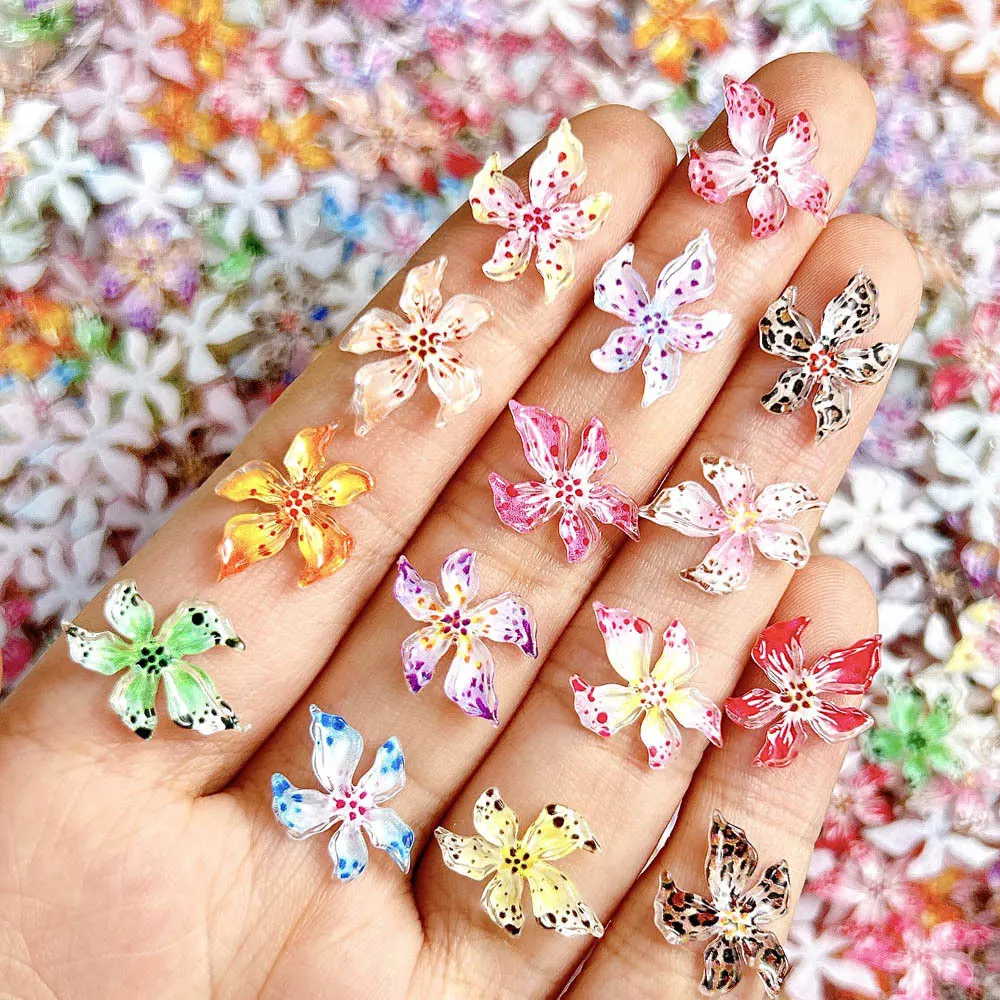 20pcs Flat Lily Flower Nail Art Charm 3D Ice Crystal Devil's Flower Nail Decoration DIY Mixed Five Petal Flower Nail Accessories