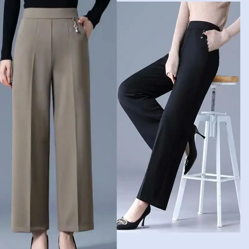 High Waist Loose Straight Leg Pants for Middle-Aged And Elderly Women Spring Autumn Casual Wide Leg Suit Long Trousers
