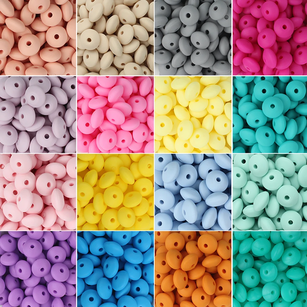 20/50/100Pcs Lentil Siilcone Beads 12mm Loose Spaced Beads for Jewelry Making DIY Accessories Beaded Pen Bracelets Necklace