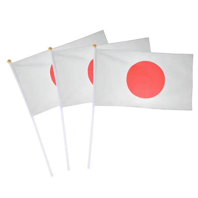 Z-ONE FLAG  Japanese Flag 21*14cm hand waving flags Japan National Flag Polyester Flag With Plastic 30cm Flagpoles Decor