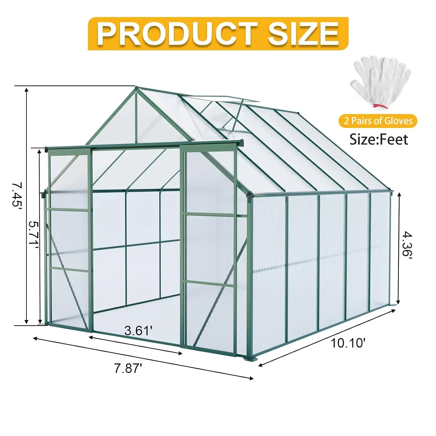 8x10FT Polycarbonate Green Houses for Outside Garden Backyard,Large Walk-in Greenhouse for Outdoors and Winter Garden, Customi