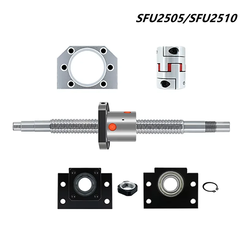 

CNC 25mm SFU DFU 2505 2510 Ballscrew Set Kit With Single Double Nut + BKBF20 Support + DSG25H Nut Housing + D40L66 Coupling