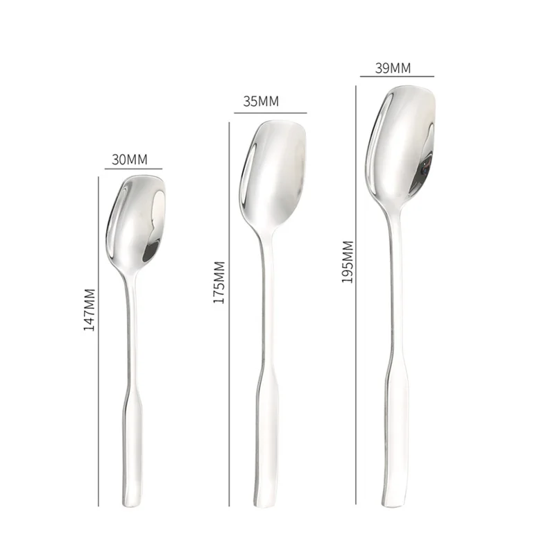 304 Stainless Steel Square-headed Spoon Long Handle Western Dining Teaspoon Coffee Dessert Spoons Silver Tableware - Image 6