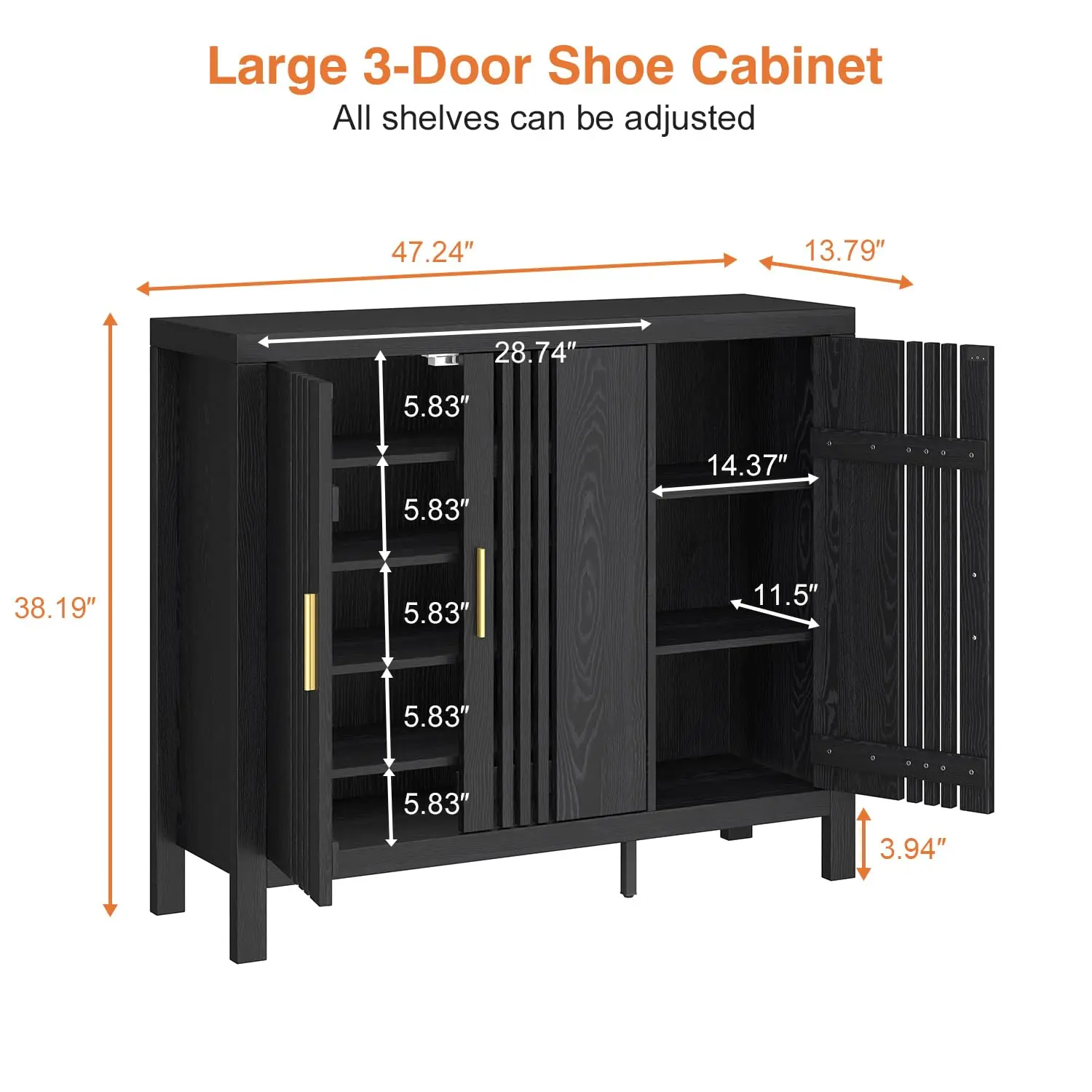 Shoe Storage Cabinet 3 Shutter Doors 30 Pairs Adjustable Shelves 5-Tier Organizer Entryway Hallway Living Room, Customized