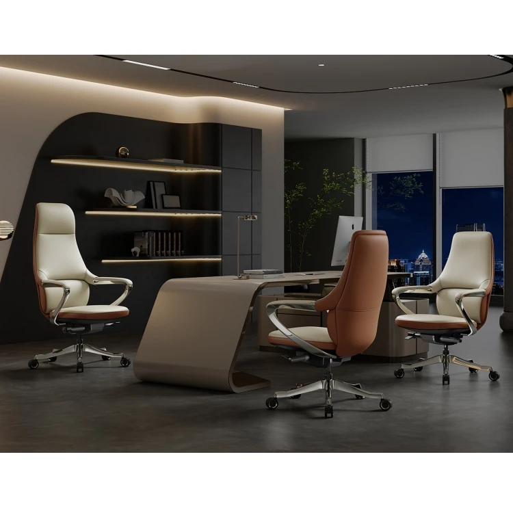 Luxury Classic Adjustable Height Boss Ergonomic Office Swivel Chair High Back Support Modern Black  Leather