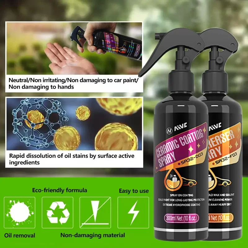 Paint Care Kit Degreaser+Nano Ceramic Coating Agent Remove Old Wax Oil Stains Hydrophobic Resistant Scratch Repair Polish Detail