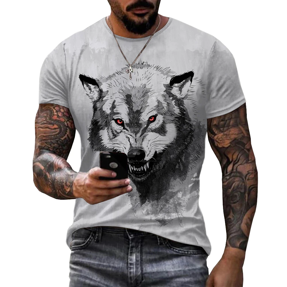 Newest Summer Men\'s 3D Printed T-Shirt Men\'s Wolf Graphic Printed Tshirt Cool Black White Short Sleeve Digital Printed T-Shirt.