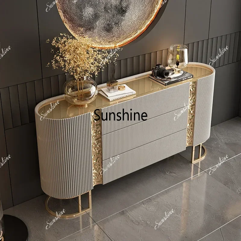light luxury high-end dining side cabinet solid wood multi-layer board entrance entrance cabinet living room partition lockerT*