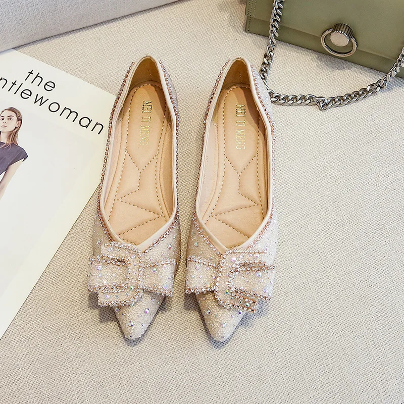 luxury Pointed toe shoes women 2022 new summer shallow rhinestone flat shoes comfortable soft bottom plus size 43 women's shoes