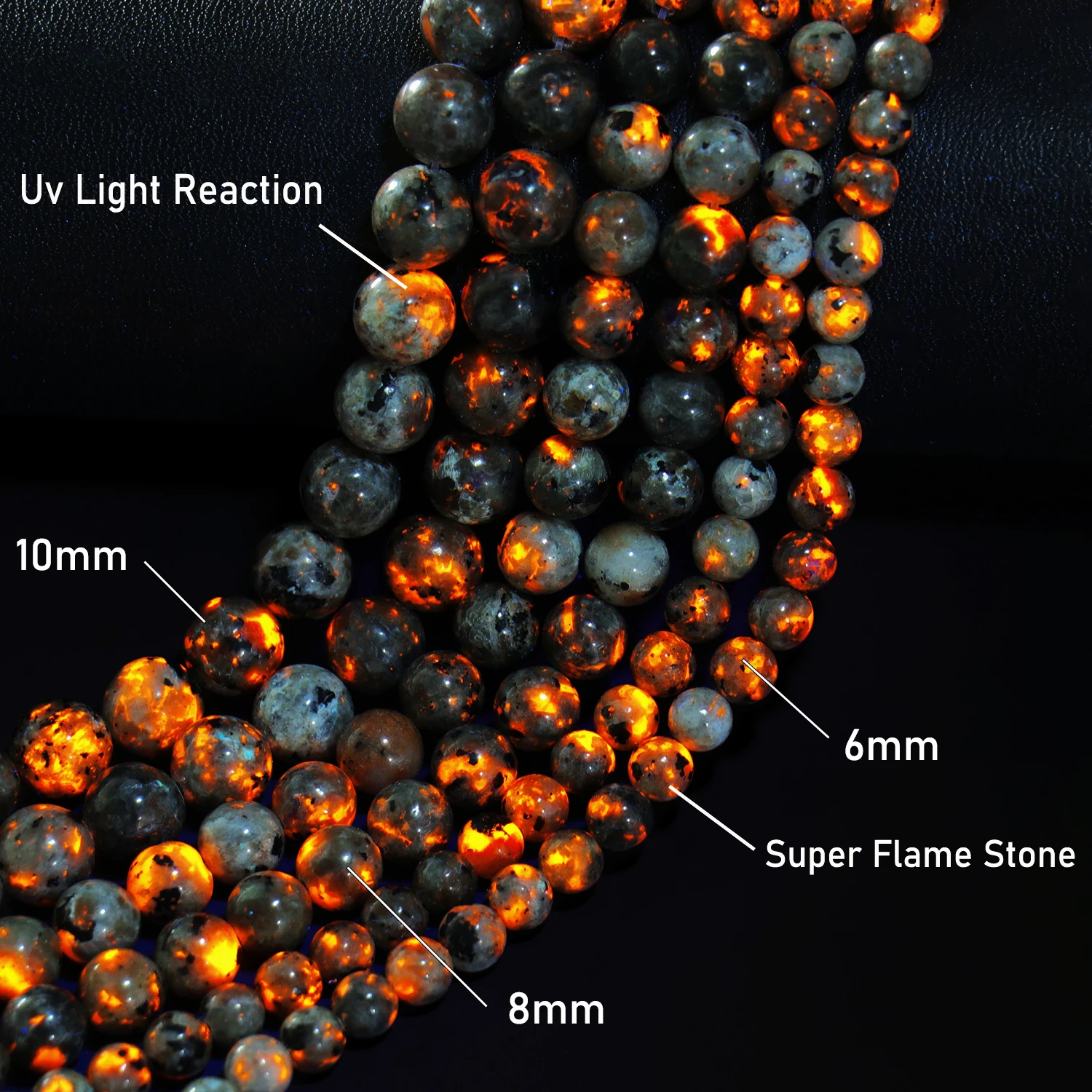 Natural Stone Round Flame Stone Beads Yooperlite Fire Sodalite Loose Spacer Beads for Jewelry Making DIY Bracelets Necklace 15''