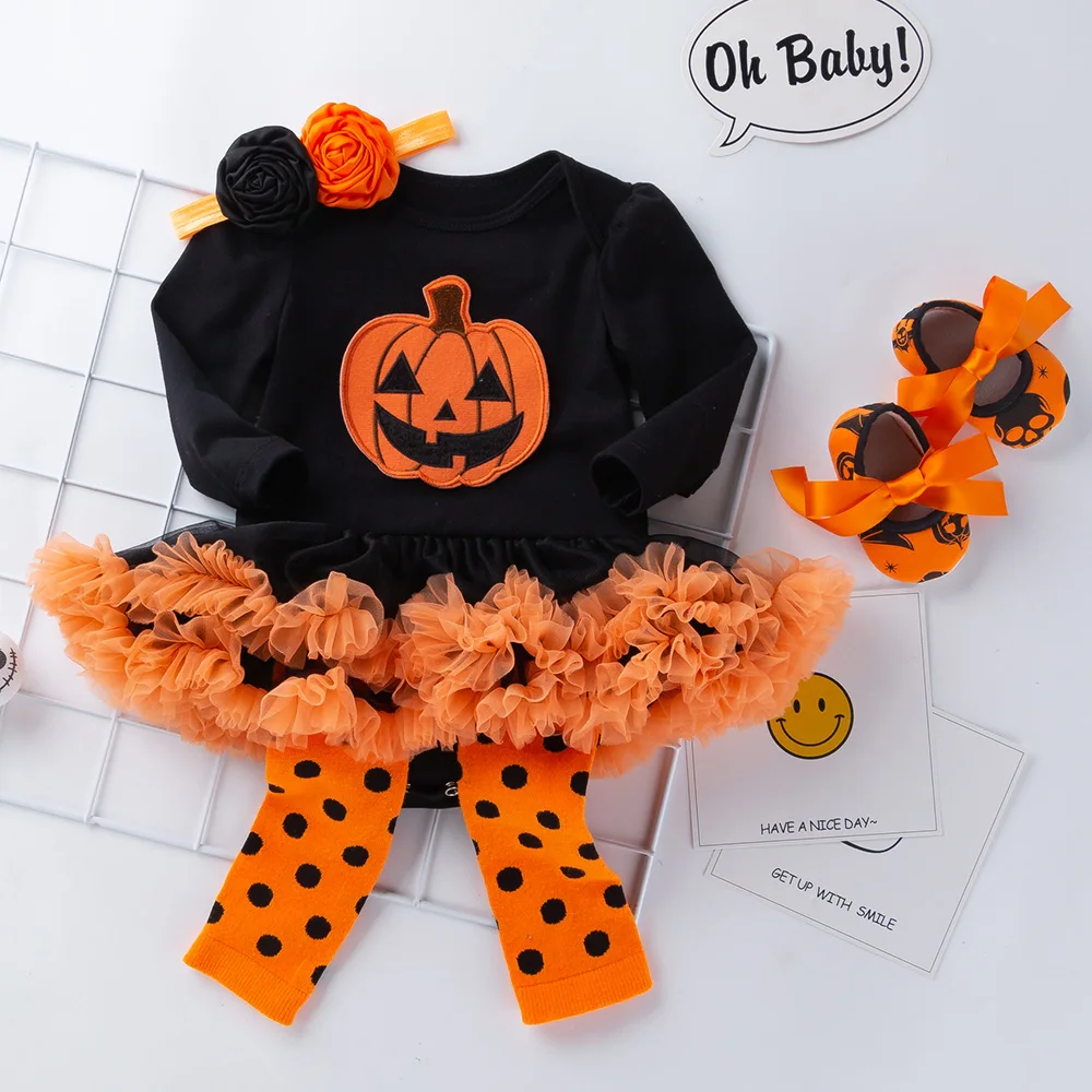 My First Halloween Costume Fashion Baby Newborn Toddler Infant Baby Girls Pumpkin Bebe Romper Jumpsuit Clothes Skull Outfits Set