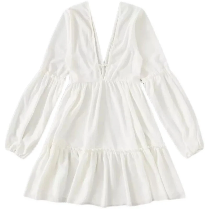 Summer Faion White Vne Lantern Sve Loose Women Dr Street Sle Cotton Long Sve Princ Gonna Aline Dr