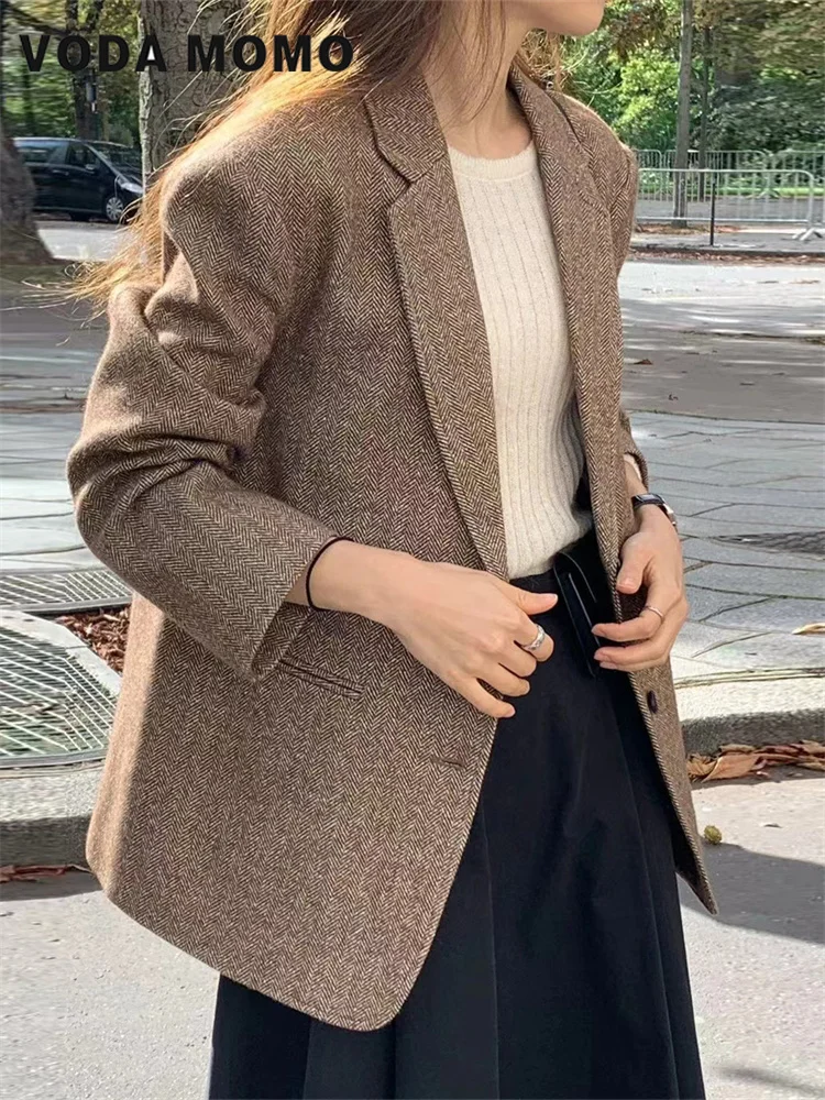 2024 Women Loose Single Breasted Jacket Commuting style Basic Vintage Harajuku Korean Fashion Coat Straight Coats Leisure style