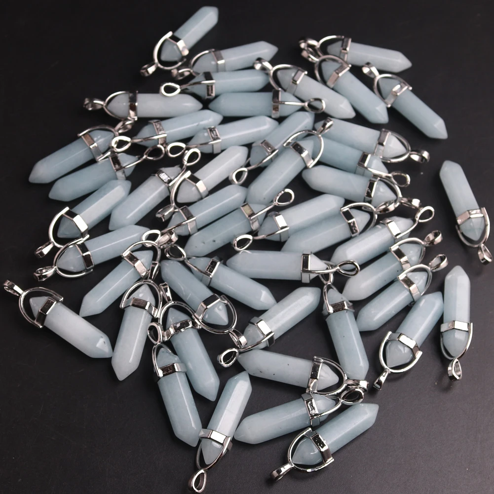 Wholesale 50pcs/lot Assorted Roses Quartz Opal Natural Stone Pendants Charms Hexagonal Pointed Healing Reiki 7 Chakra Pendulum