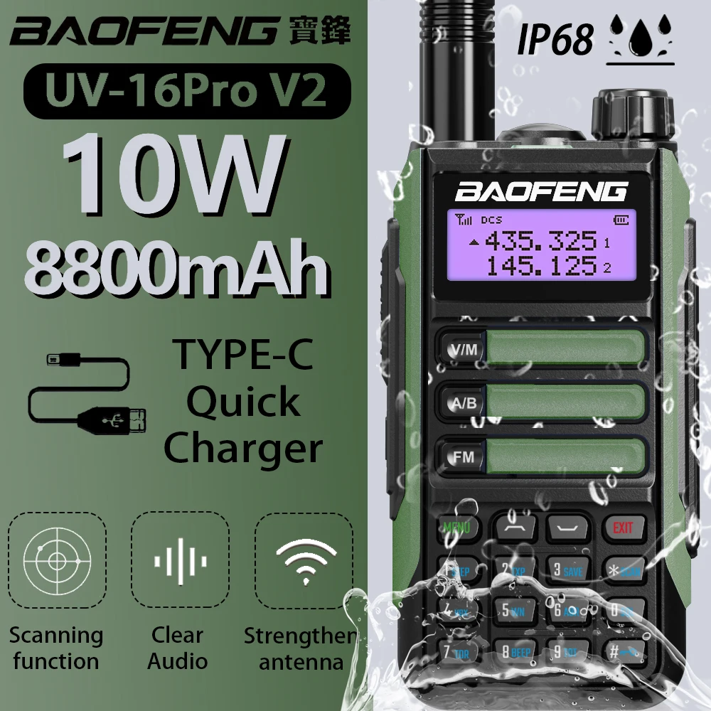 BaoFeng UV-16 PRO High Power Antenna Walkie Talkie With USB Charger Long Range Waterproof UV16 Transceiver Two Way Radio Type-C