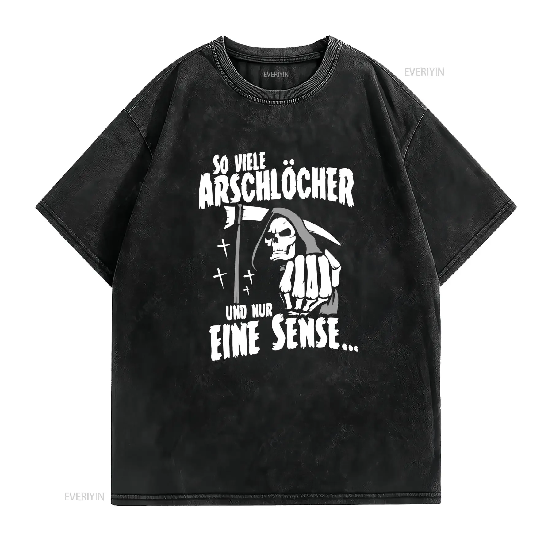 Gothic Dark Humor Grim Reaper Skull Sickle Print Casual Streetwear T Shirt vintage Washed graphic homme Slightly fashion Unisex