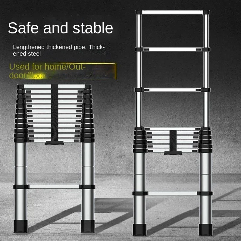 Escada reta de elevação em aço inoxidável Escada telescópica multifuncional para uso doméstico Escada dobrável portátil 1.5m 2.3m
