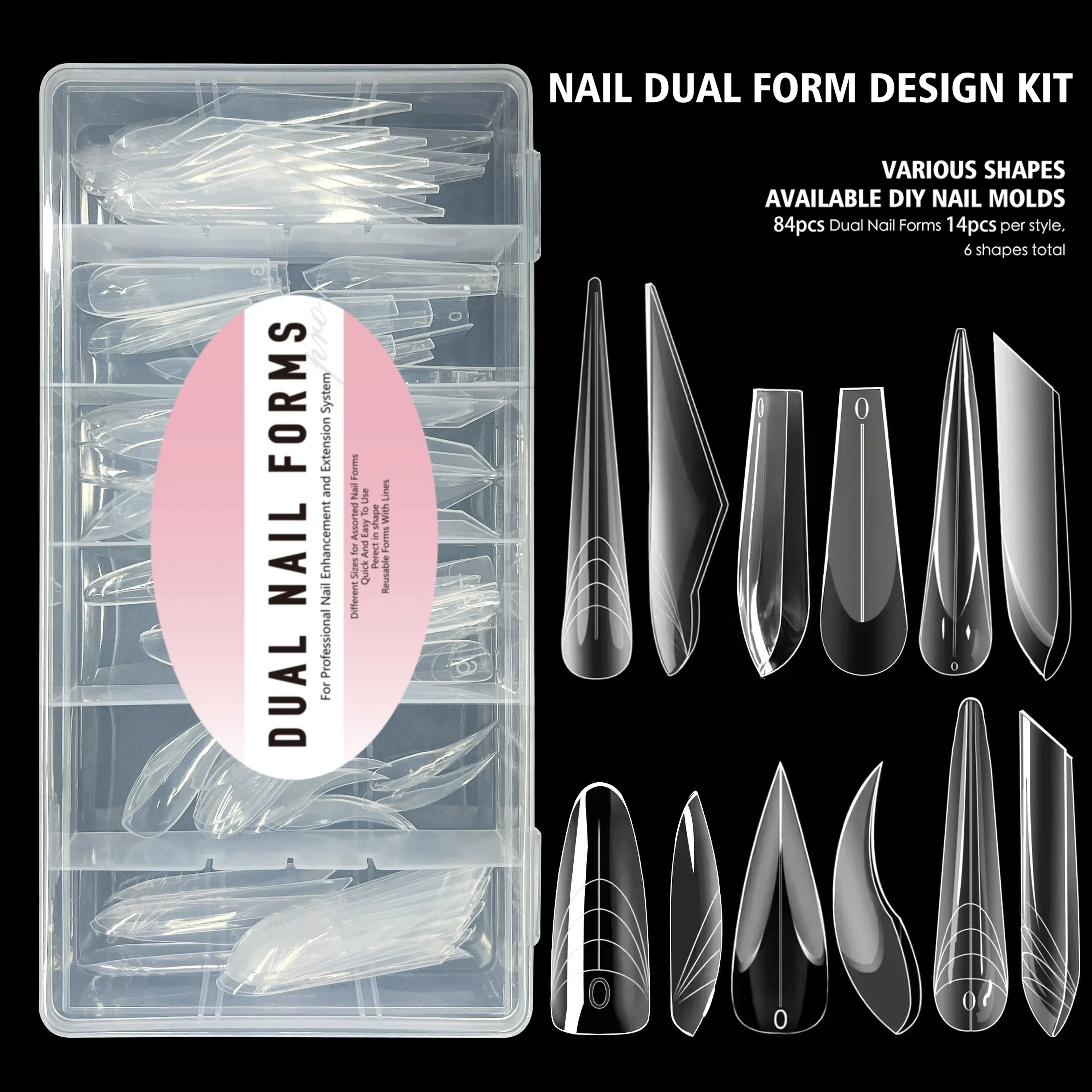 

Набор 6-в-1: Прозрачные двойные формы для наращивания ногтей, полноразмерные, для полигеля, гелевых и акриловых наращиваний, изогнутые формы для типсов, инструменты для маникюра, 84 шт.