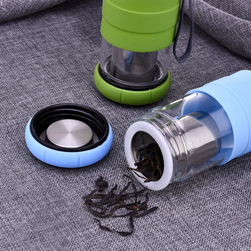 550ML Portable Rope Sports&Outdoor Glass Water Bottle Fruit Juice Kettle Drink Cup Directly Stainless Steel Tea Strainer