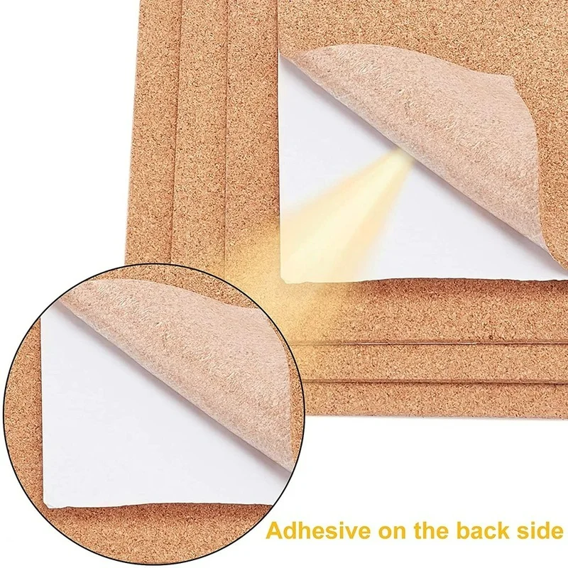 4 Pack Self-Adhesive Cork Sheets(3mm Thick) Rectangle Insulation Cork Backing Sheets for Coaster  Wall Decoration Party