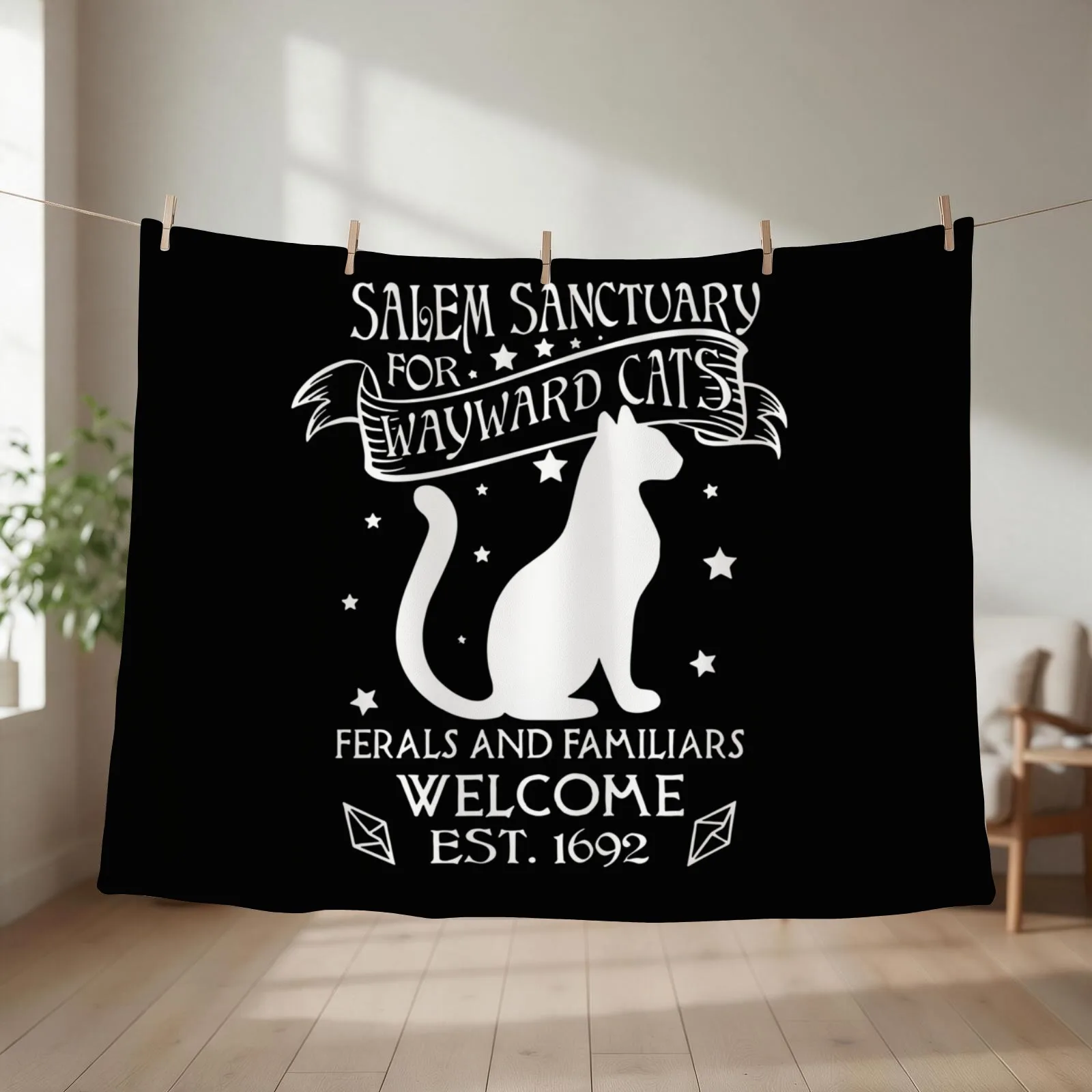 Salem sanctuary for wayward cats Ferals and familiars welcome est 1692 Throw Blanket Thermal Sofas Bed linens Blankets