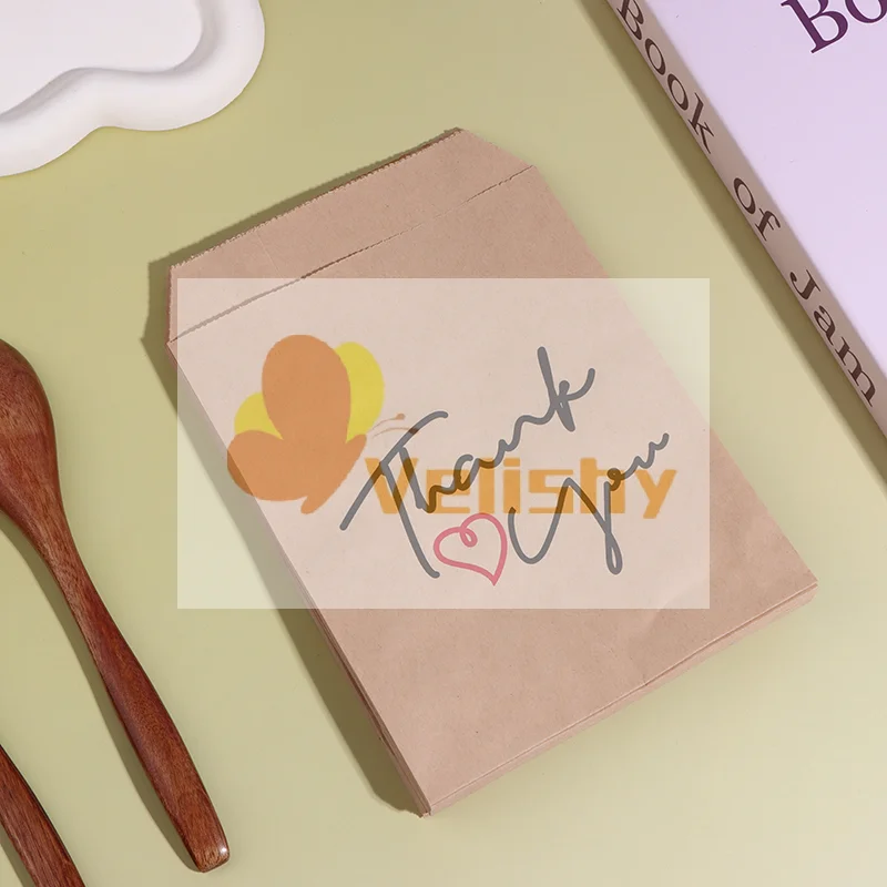 

25Pcs 13x18CM "Thank You" Paper Gift Bags Kraft Favor Bags Flat Cookie Candy Snack Dessert Packaging Bag For Weddings Party