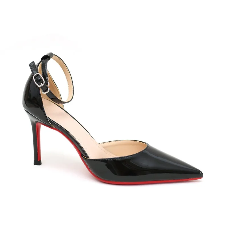

Luxury Designer Shoes Patent Leather Stiletto Heels with Red Bottom Ankle Strap Pumps Hollow Out Party Wedding Shoes for Women
