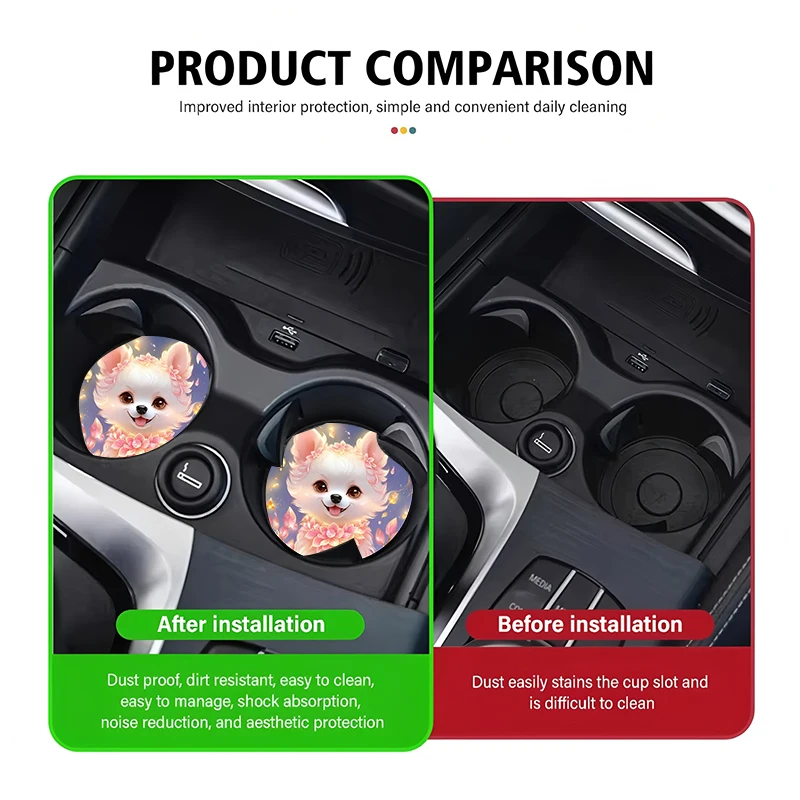 2pcs Pink Puppy Car Cup Holder Non-Slip Mat Bottle and Cup Stand view 5