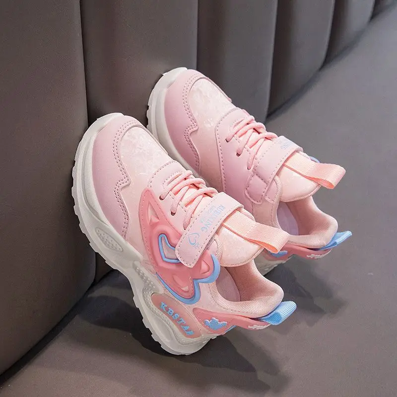 

2026 Spring Autumn Girls Leather Sports Shoes Trendy Versatile Kids Running Shoes Breathable Comfortable Sneakers for School