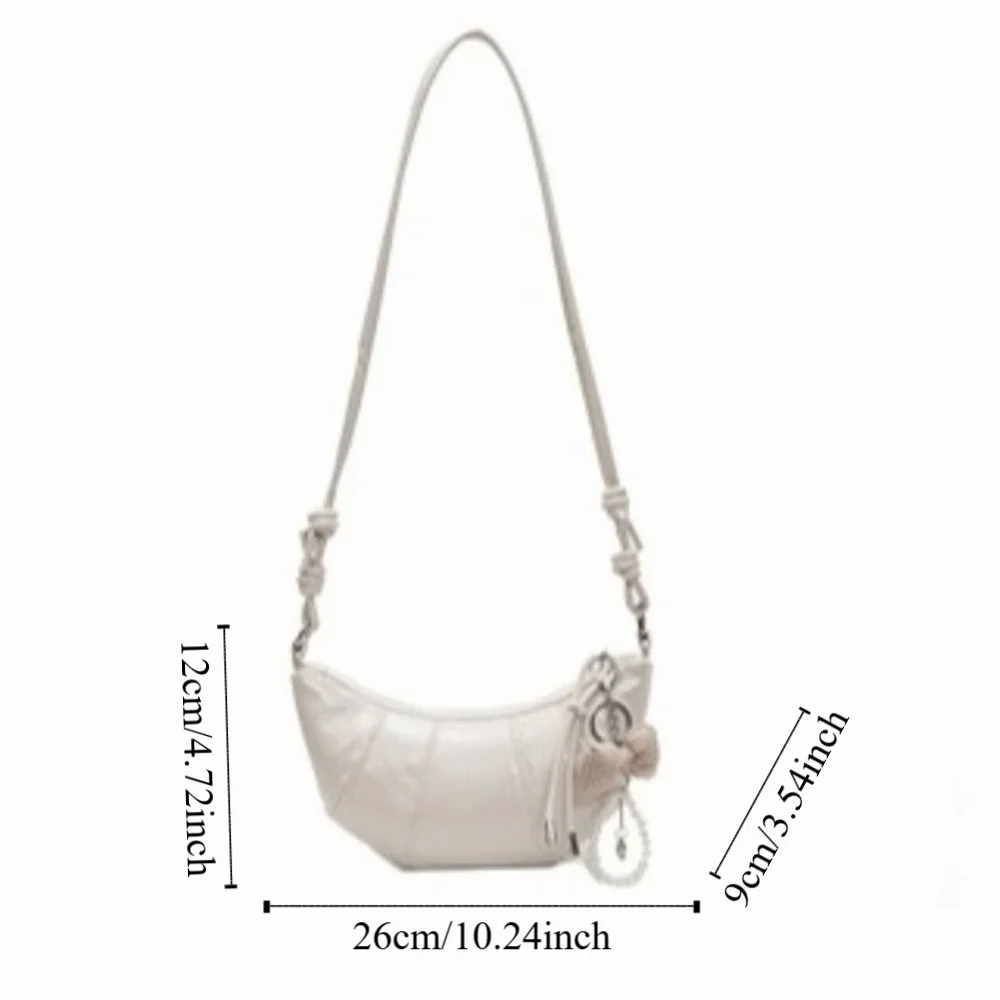 Elegant Croissant กระเป๋าสะพาย Bowknot Pearl จี้สไตล์เกาหลี Underarm Dumpling กระเป๋าหนัง PU สีทึบกระเป๋า Crossbody