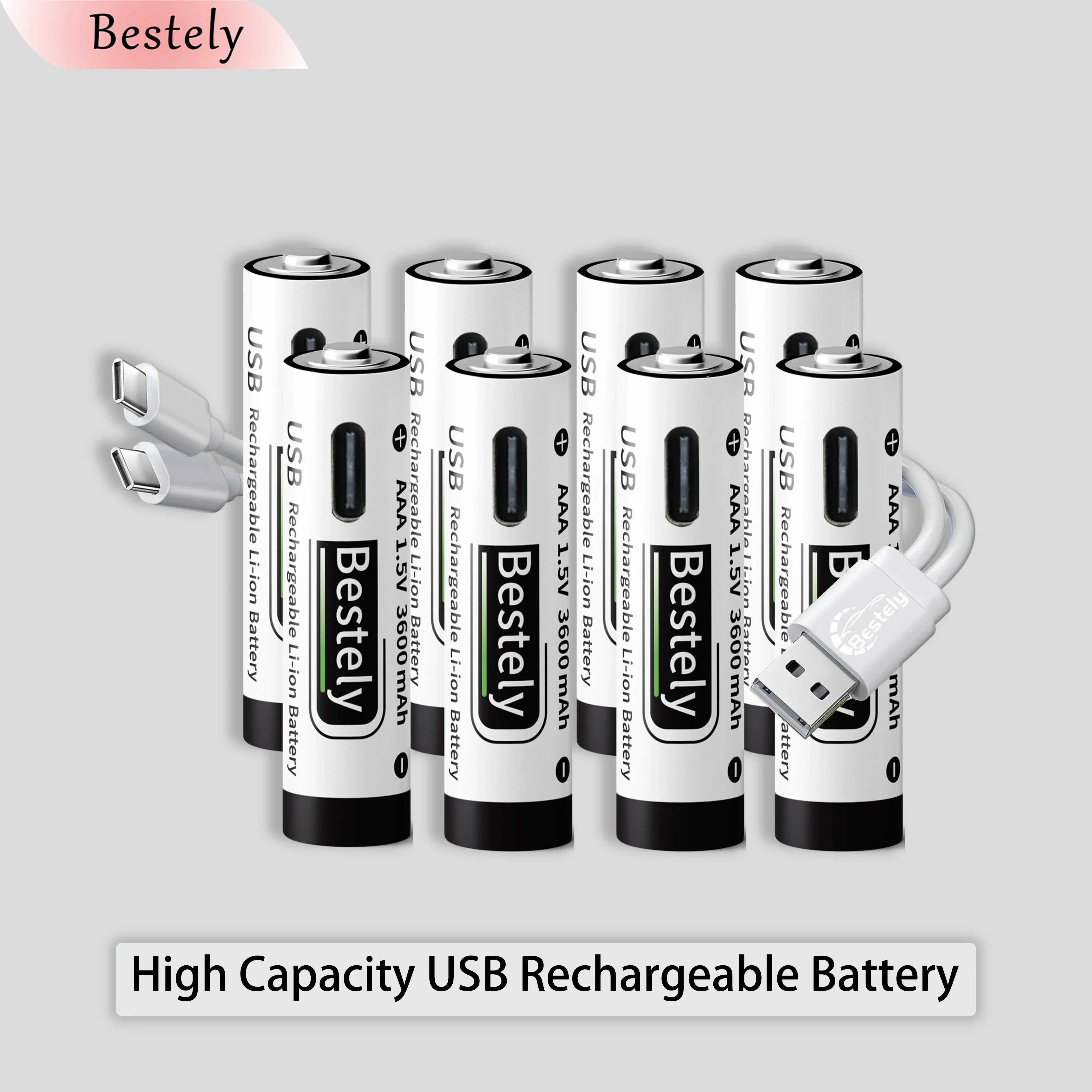 새로운 USB-C 1.5v AAA 3600mAh 충전식 리튬 이온 배터리, 충전식 AAA 리튬 이온 타입-C 배터리, 케이블 포함 2000회 사이클