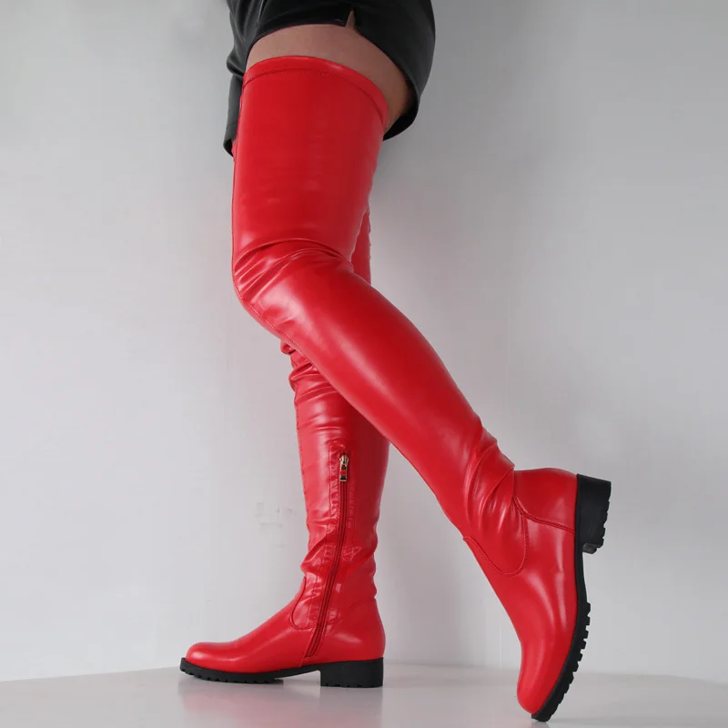 Big 46 Low Heels Long Boots Women Stretch Thigh High Boots Shoes