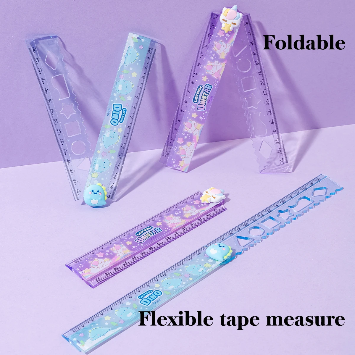 

Мультяшная линейка для учащихся начальной школы, складная и легко хранить 30 см, длинная линейка, детская прозрачная линейка с динозавром и единорогом