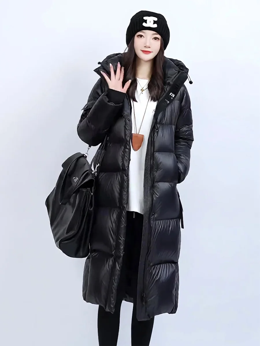 

Ele Long Bla down Jaet Women's Thiened Warm Knee-length Coat Casual Sle Zipper ket Design Ci Leisure Faion