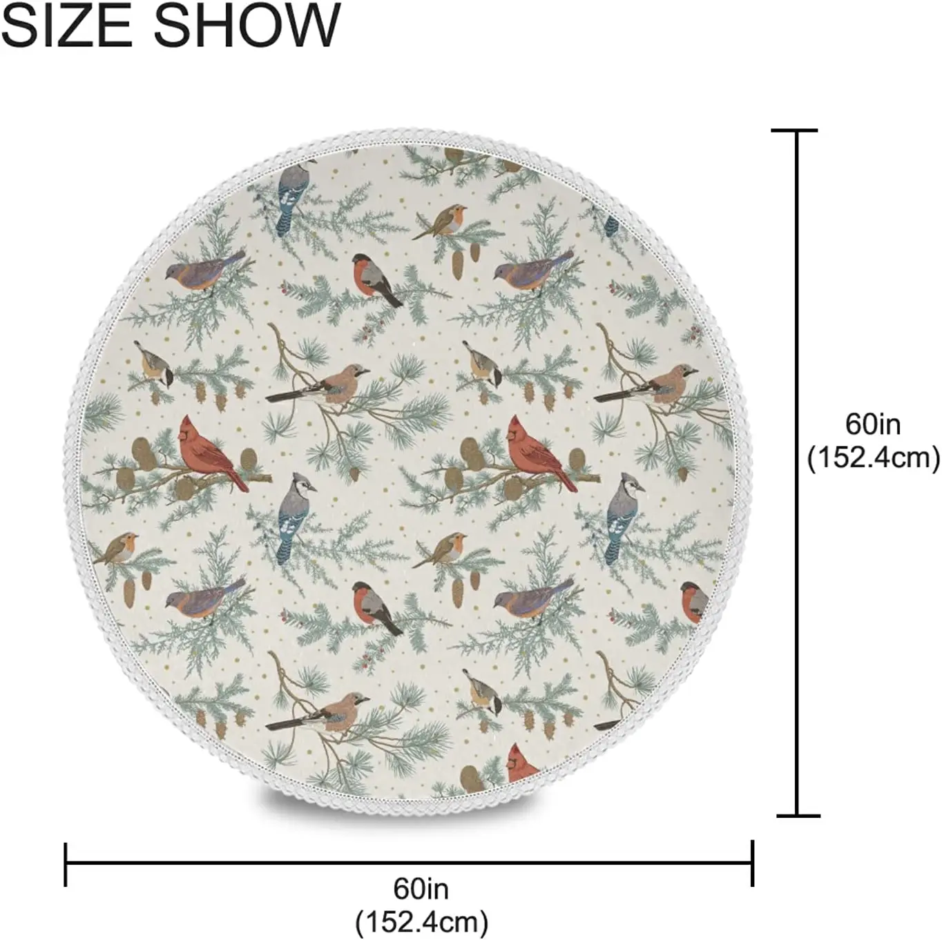 Vintage Tree Cardinal Round Table Cloth Winter Birds Classic Polyester White Lace Tablecloth 60 Inch for Dinner Table Decor