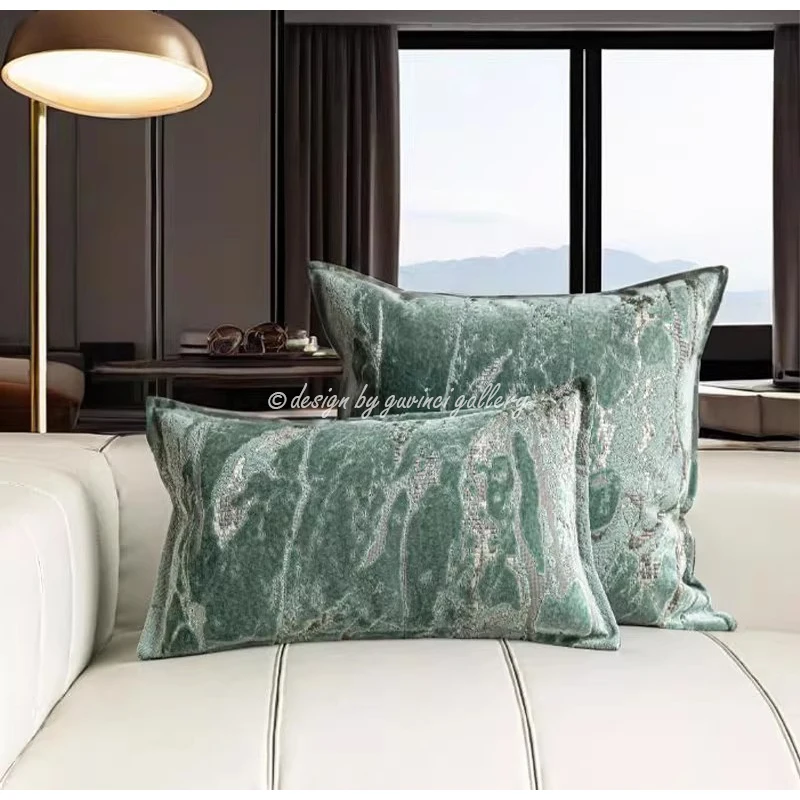 GUVINCI Turquoise Teal Cut Velvet Pillow Covers Lapis Blue And Green Soft And Elegant Luxury Cushion Case For Sofa Couch Bedroom