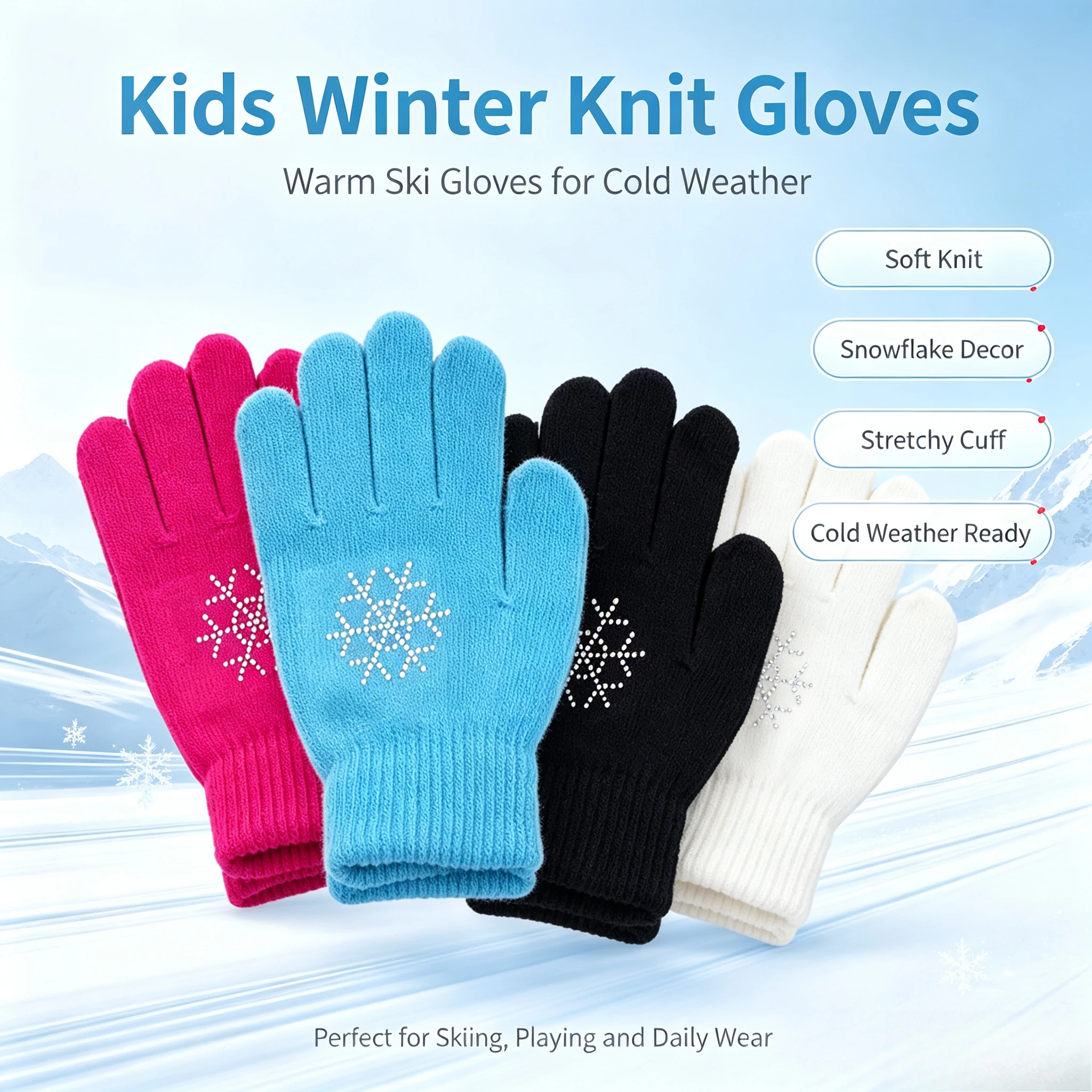 White/Black/Blue/Pink Figure Skating Gloves Non Slip Thick Thermal Ice Skate Gloves for Kids Men Women Figure Skating Gloves
