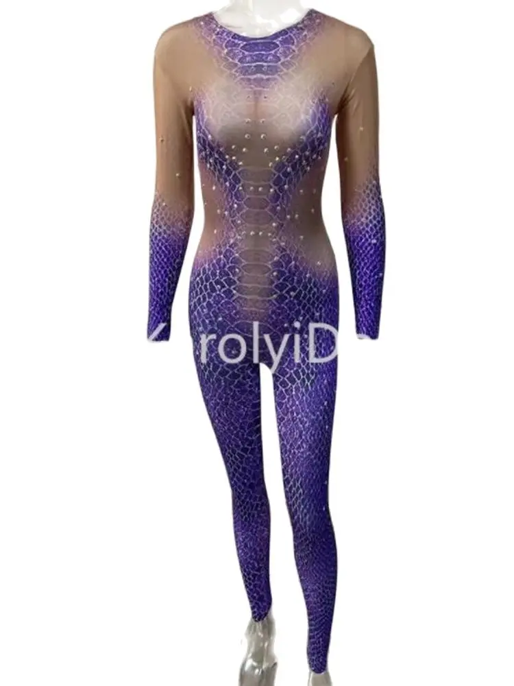 

High Quality Hot Diamond Elastic Purple Jumpsuit 2024 New Fashion Customized Women'S Clothing