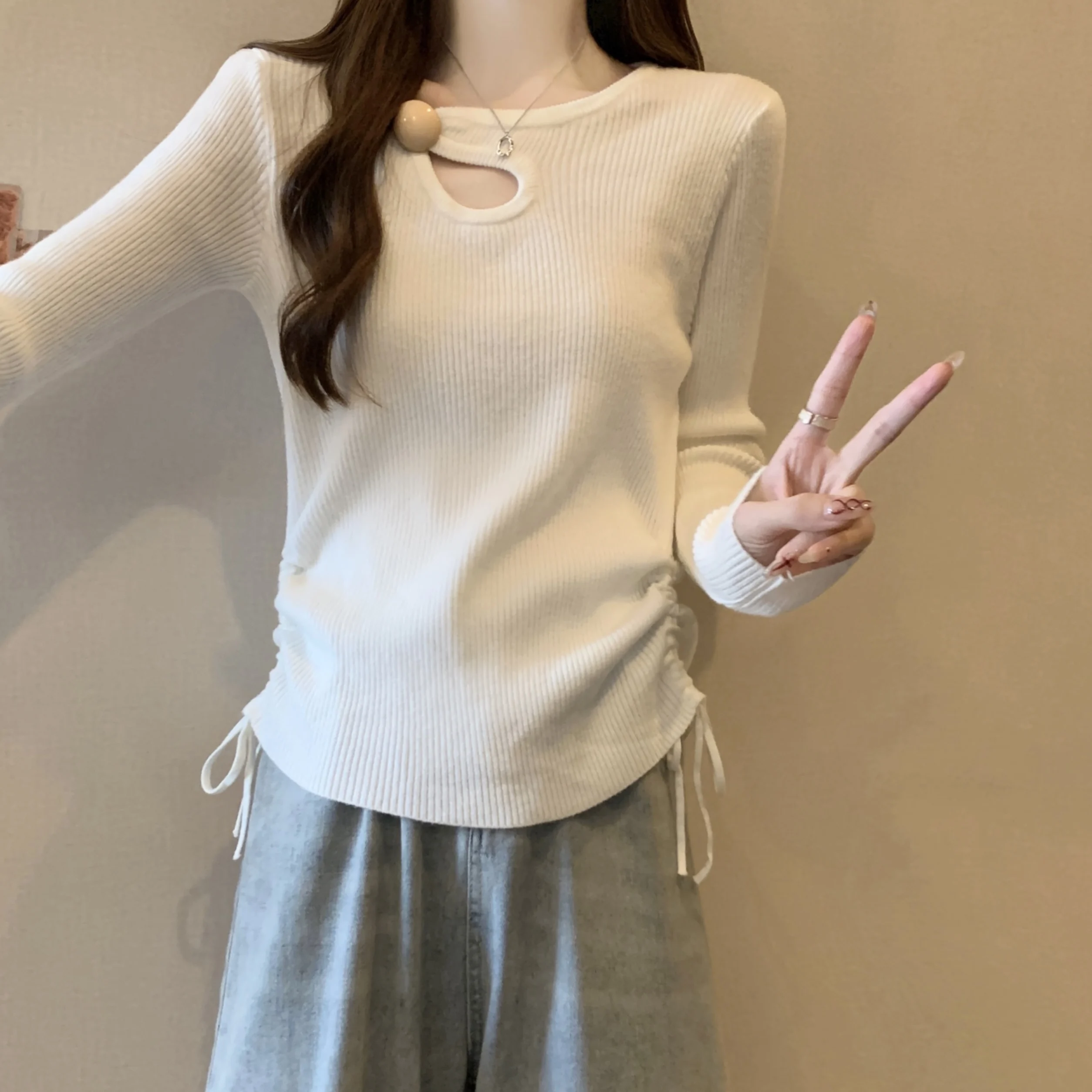 

Women's Loose Fit Long Sve Knitwear Dstring Slimming Concealing Casual Faionable Commute Sle Large Size Sweater