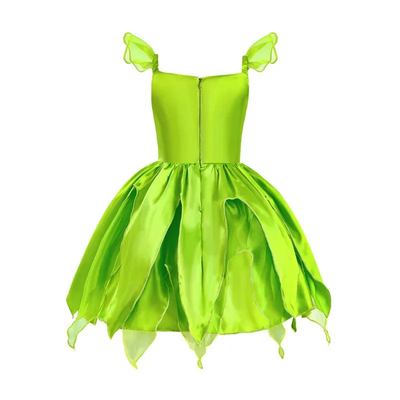 Halloween Tinkerbell Costume For Girls Flower Fairy Cosplay Outfits Kids Carnival Green Princess Gown Children Birthday Gift