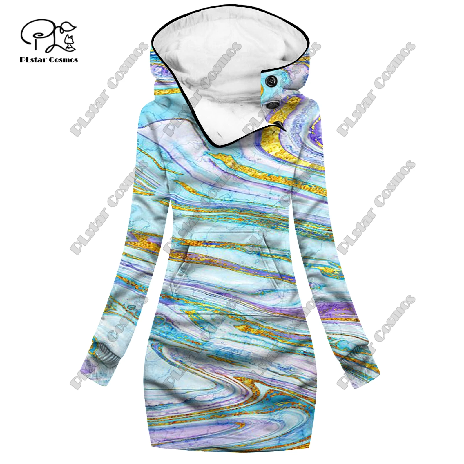 

PLstar Cosmos 3D printing women's colorful quicksand landscape gradient pattern open-top sweater dress casual slimming series J1