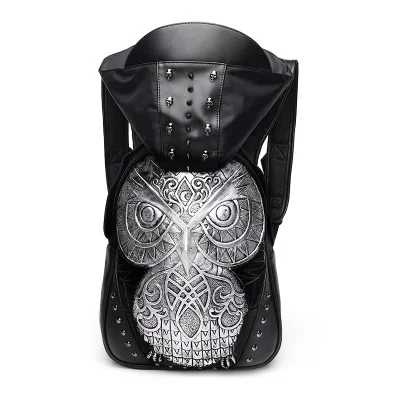 

Fashion Personality Owl Animal Embossing knife leather backpack rivets with Hood cap apparel bag cross bags hiphop man