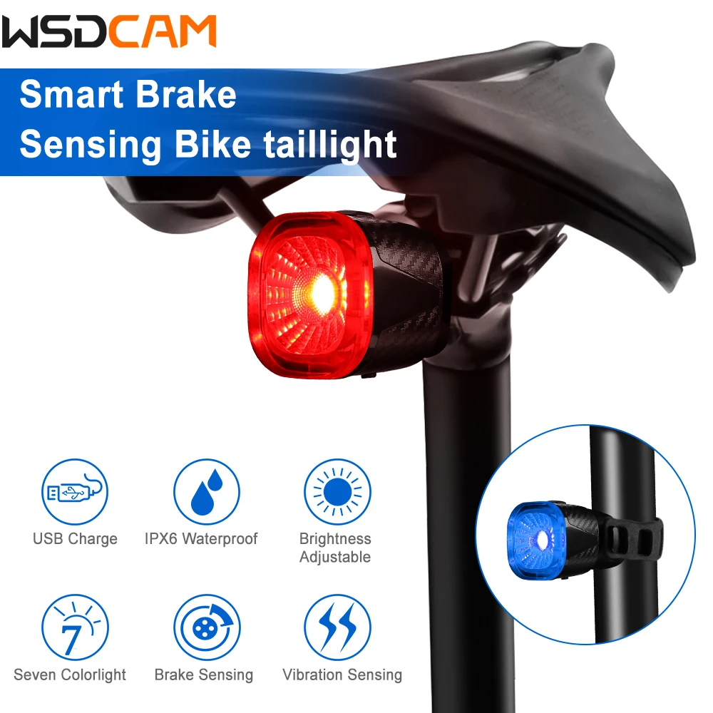 

Wsdcam Rear Light Bicycle Smart Auto Brake Sensing Light IPX6 Waterproof USB Charging LED Cycling Light Warning Taillight